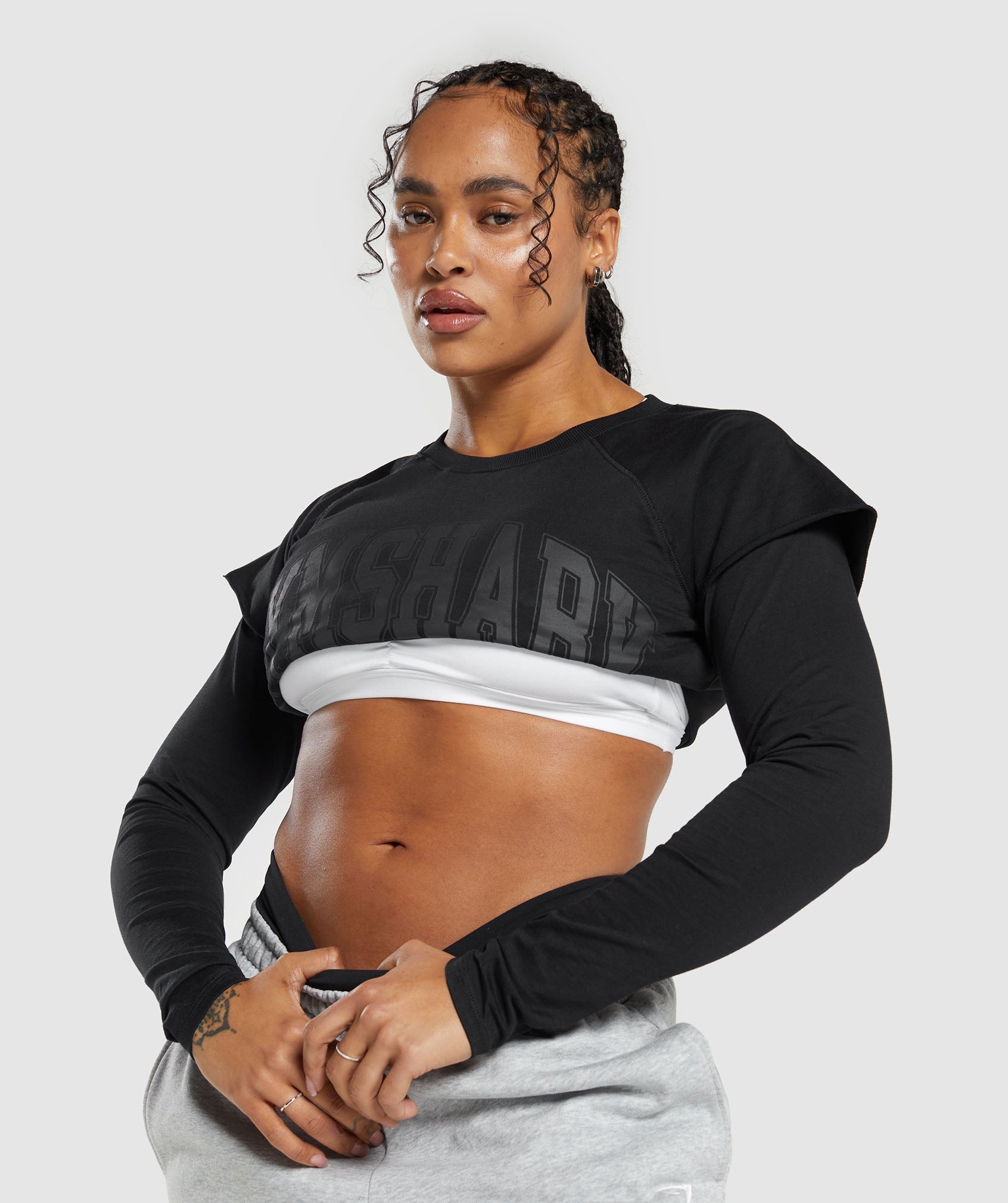Lifting 2 In 1 Long Sleeve Crop Top - Black