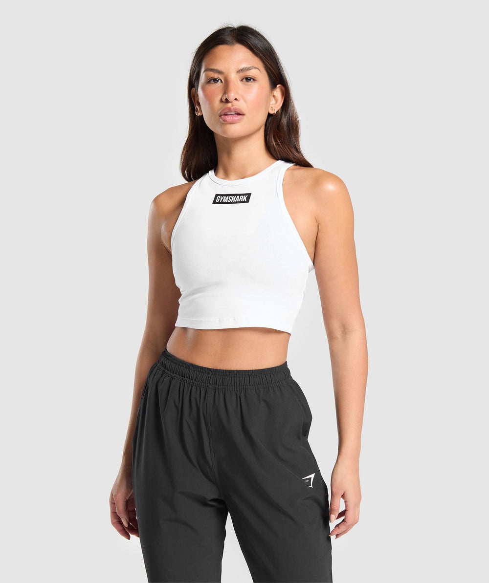 Block Crop Tank - White