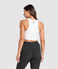 Block Crop Tank - White