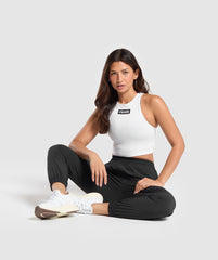 Block Crop Tank - White