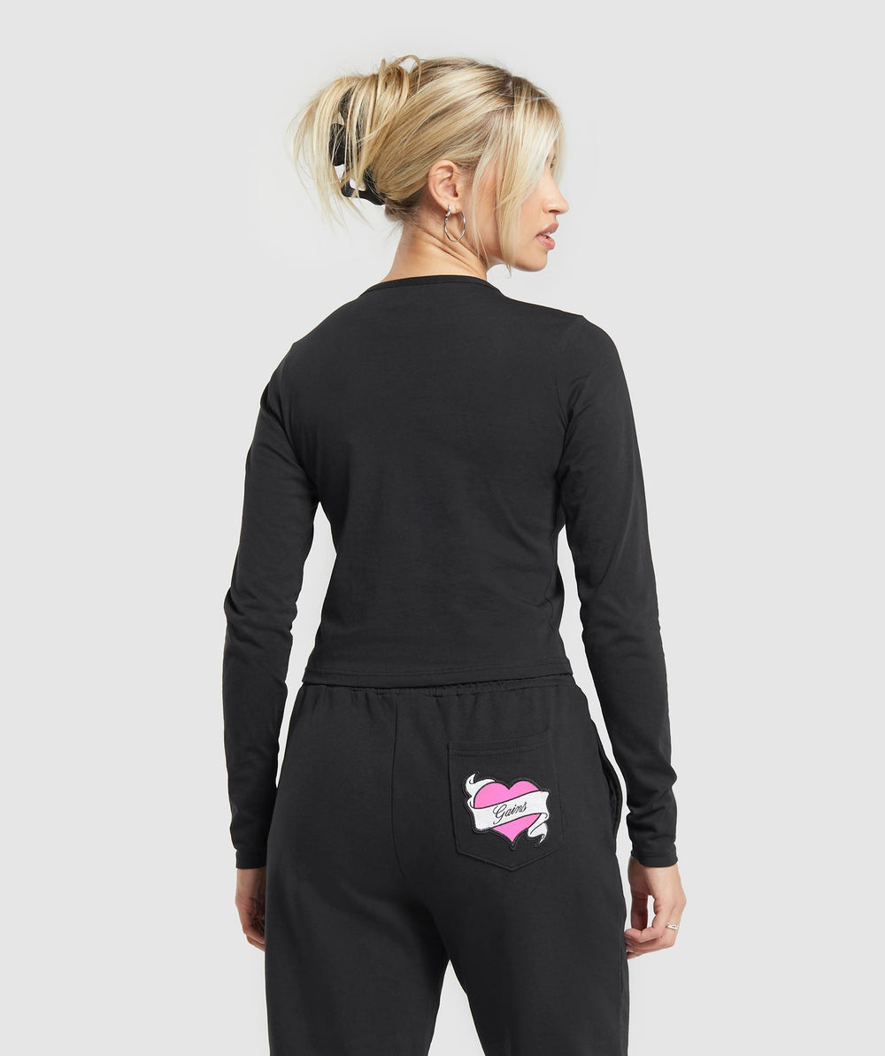 Tattoo Midi Long Sleeve T-Shirt - Black