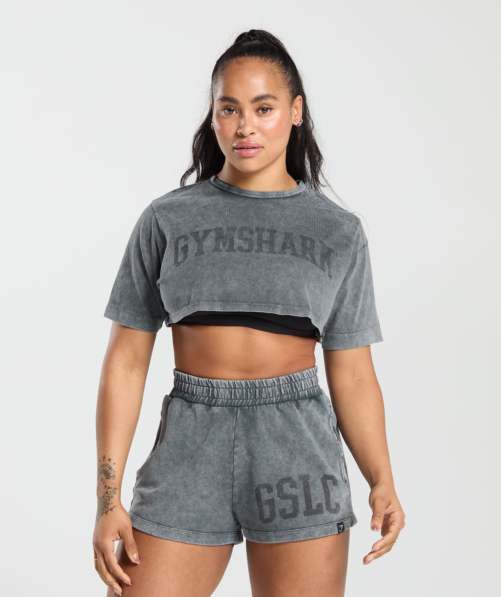 Collegiate Shadow Washed Crop Top - Asphalt Grey