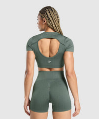 Adapt Monogram Seamless Ruched Crop Top - Slate Teal/Cargo Teal