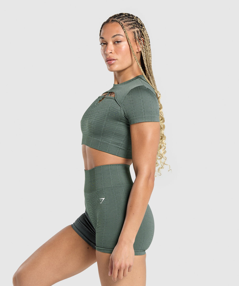 Adapt Monogram Seamless Ruched Crop Top - Slate Teal/Cargo Teal
