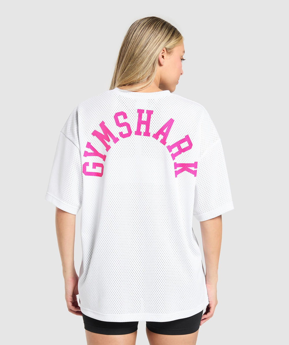 Mesh Graphic Oversized T-Shirt - White