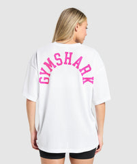 Mesh Graphic Oversized T-Shirt - White