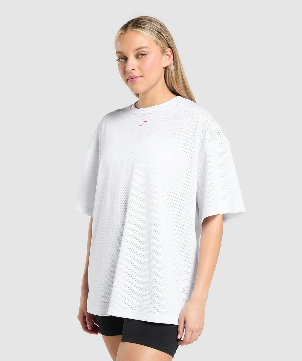 Mesh Graphic Oversized T-Shirt - White