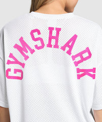 Mesh Graphic Oversized T-Shirt - White