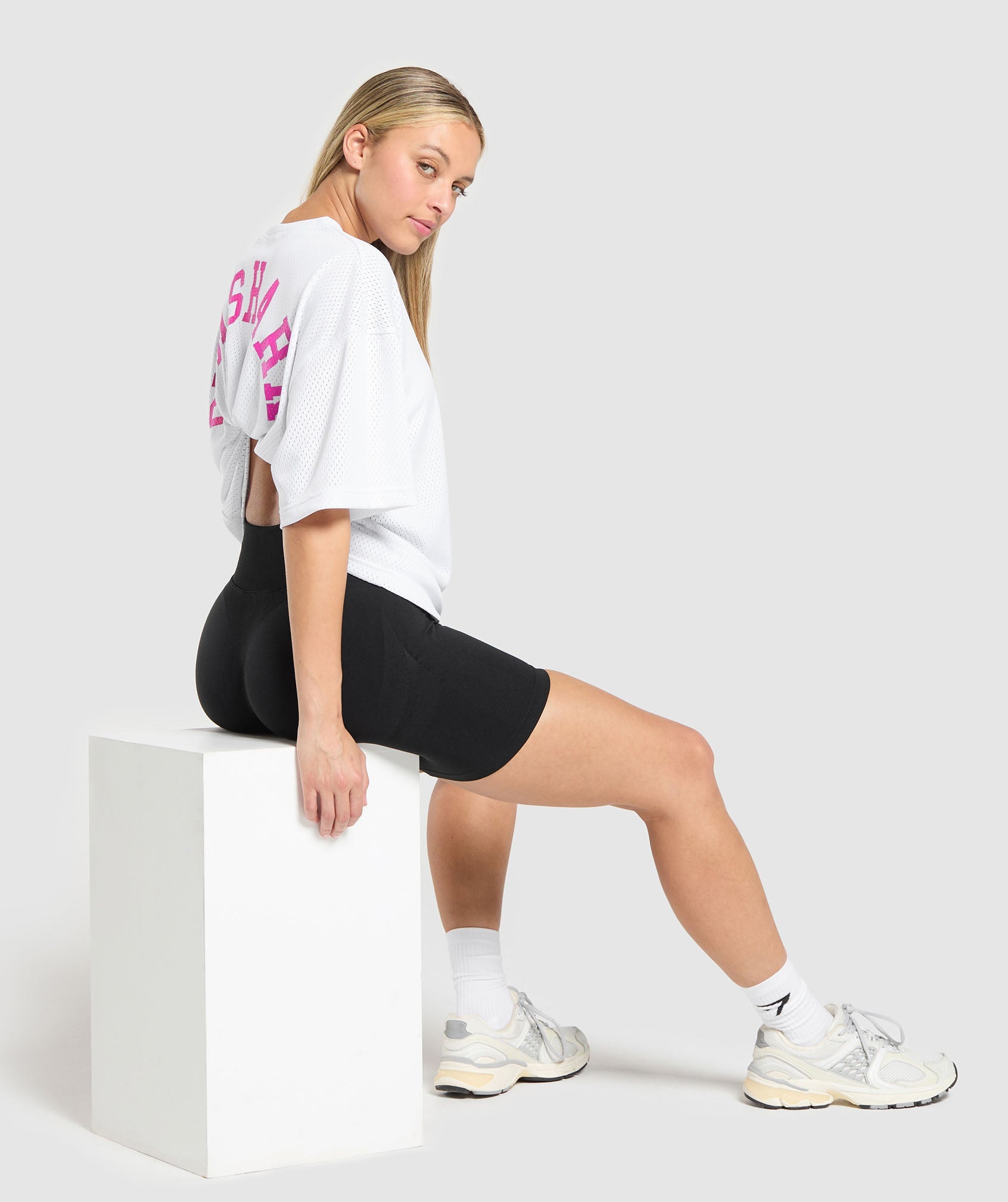 Mesh Graphic Oversized T-Shirt - White
