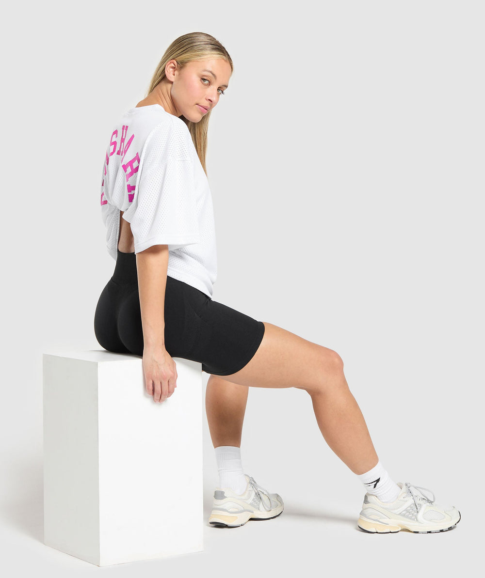Mesh Graphic Oversized T-Shirt - White