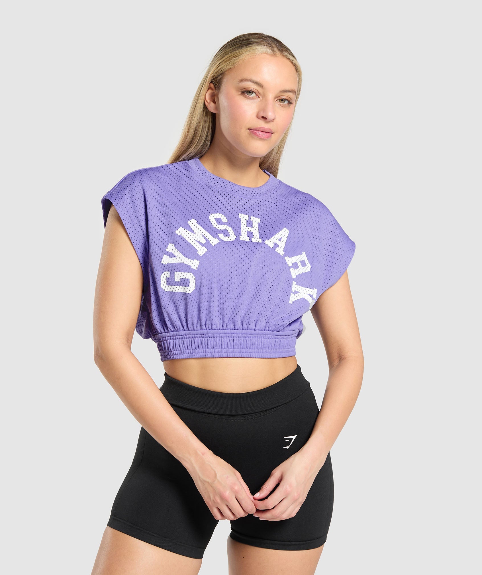 Mesh Graphic Crop Top - Record Purple