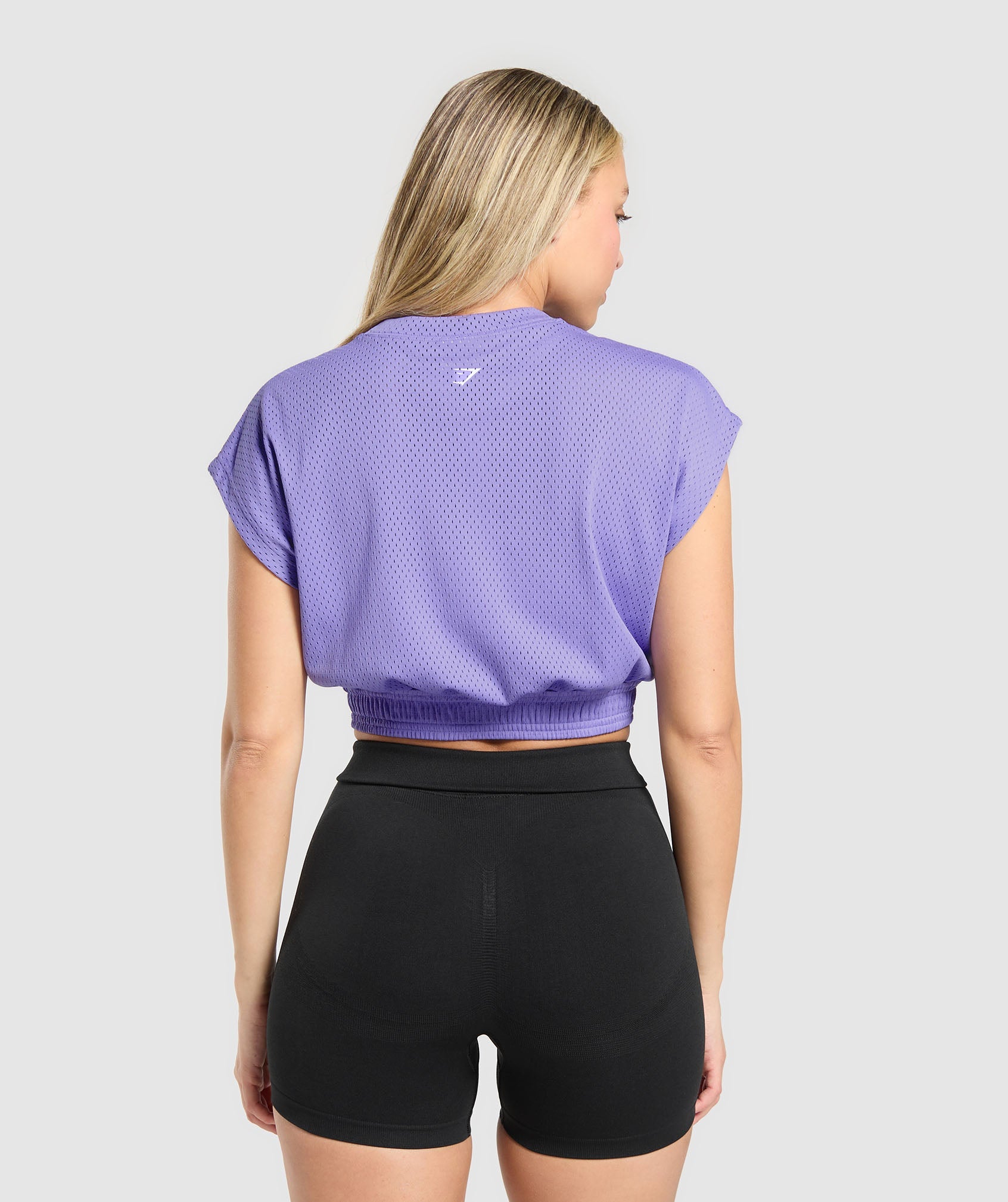 Mesh Graphic Crop Top - Record Purple