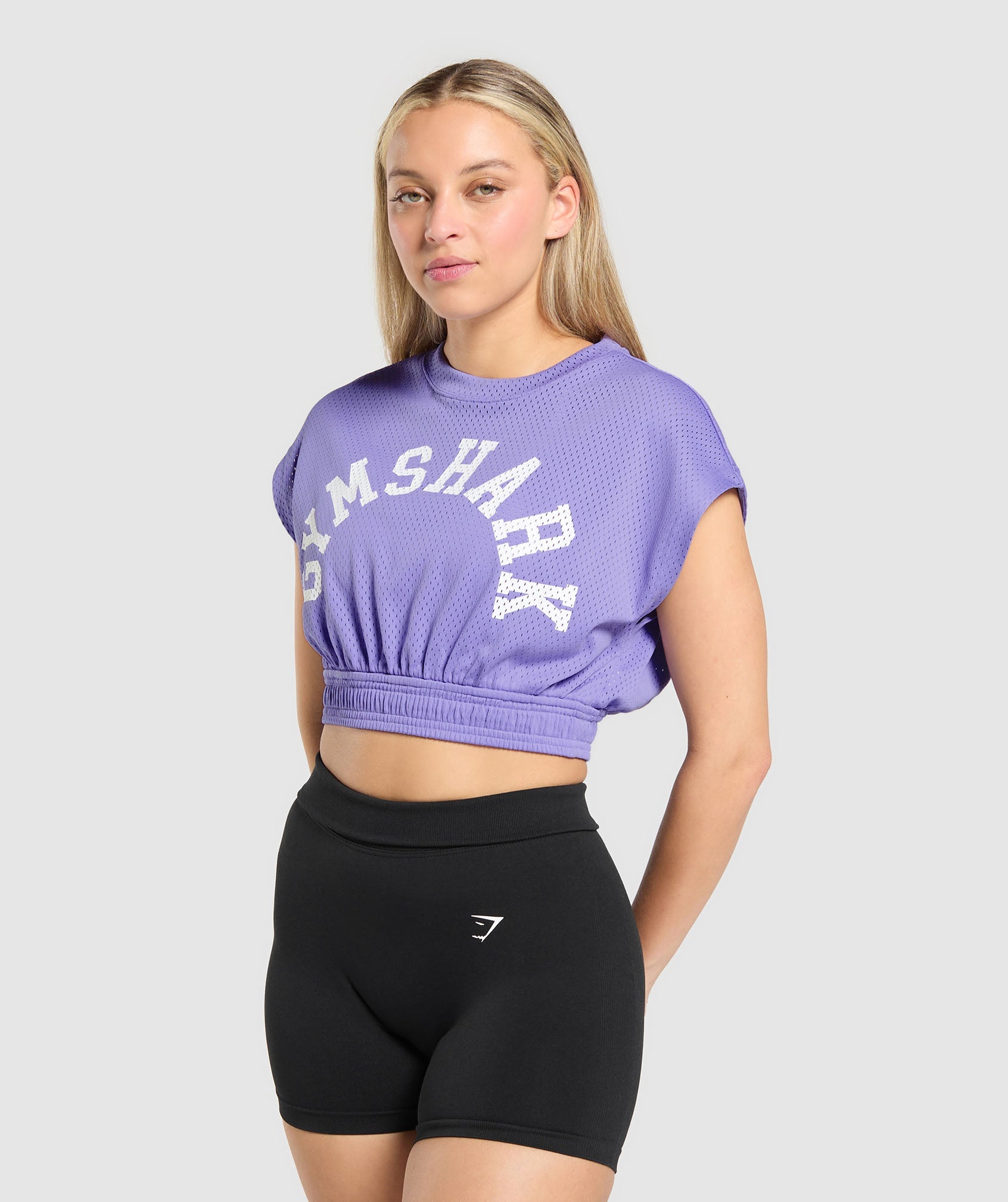 Mesh Graphic Crop Top - Record Purple