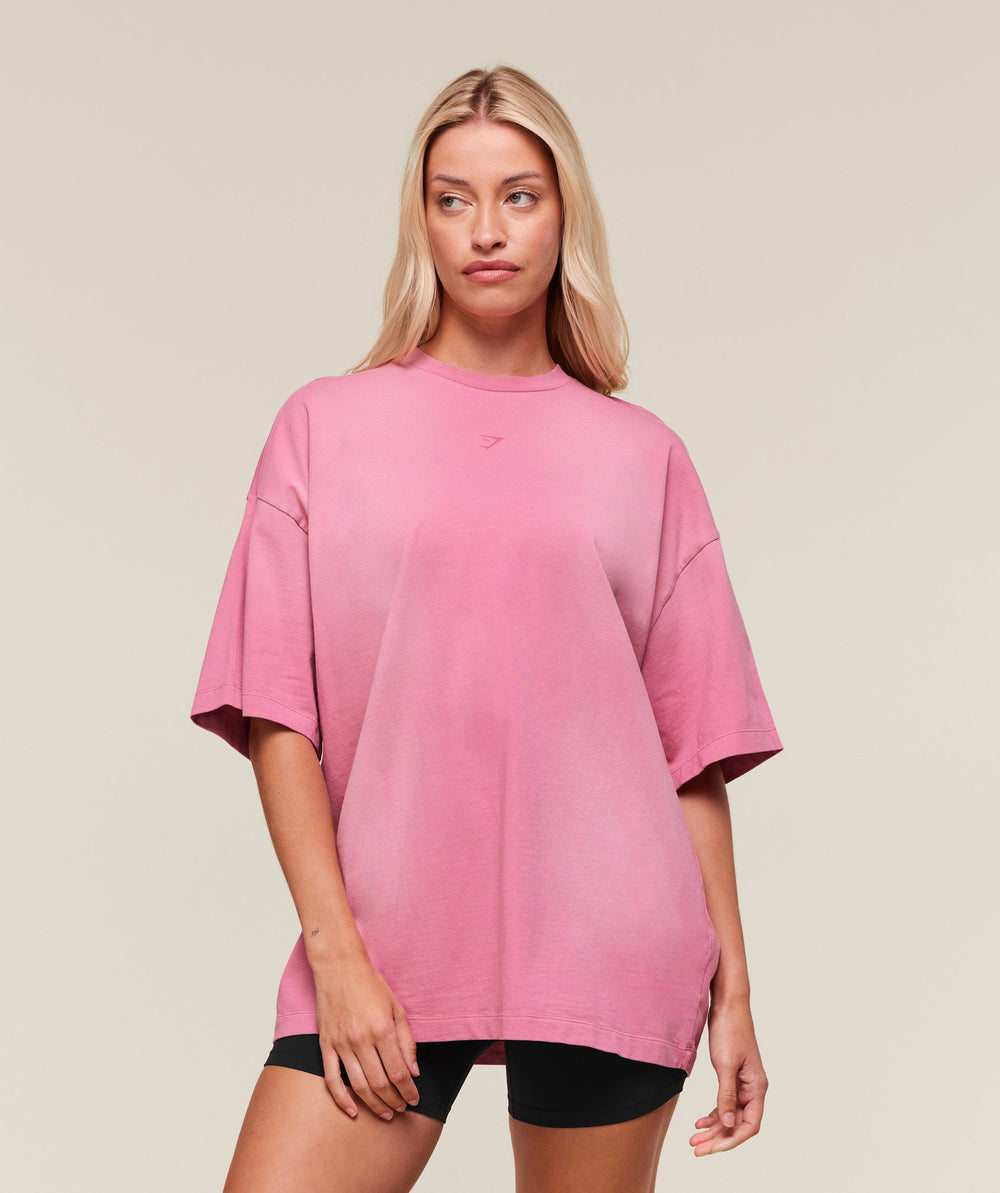 Summer Tie-Dye Graphic Oversized T-Shirt - Sunset Pink/Wash