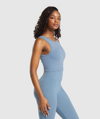 Ribbed Cotton Seamless Body Fit Tank - Faded Blue