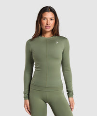 Everyday High Neck Long Sleeve Top - Core Olive