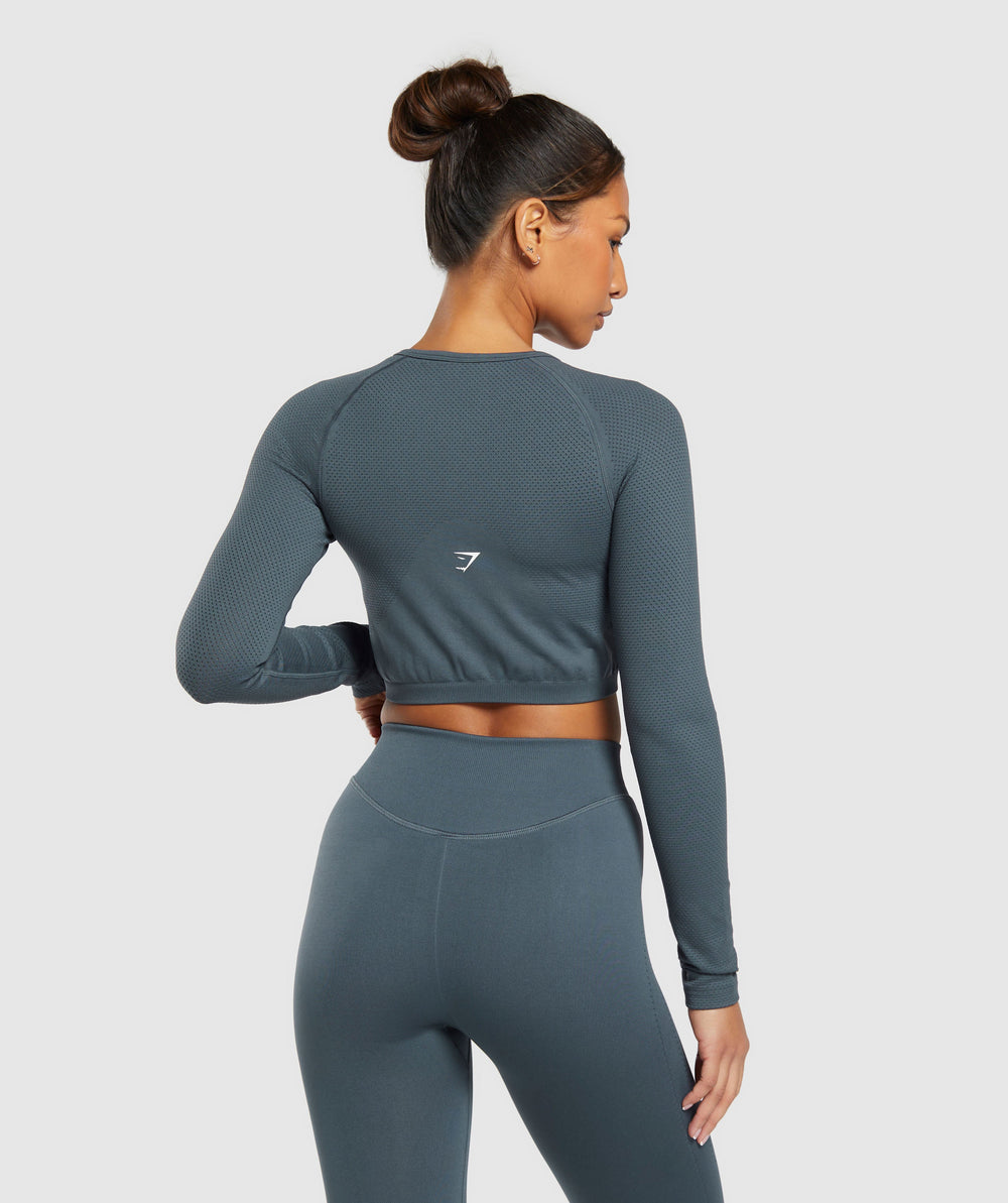 Sweat Seamless Long Sleeve Zip Crop Top - Titanium Blue