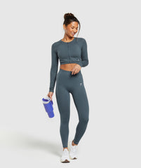 Sweat Seamless Long Sleeve Zip Crop Top - Titanium Blue