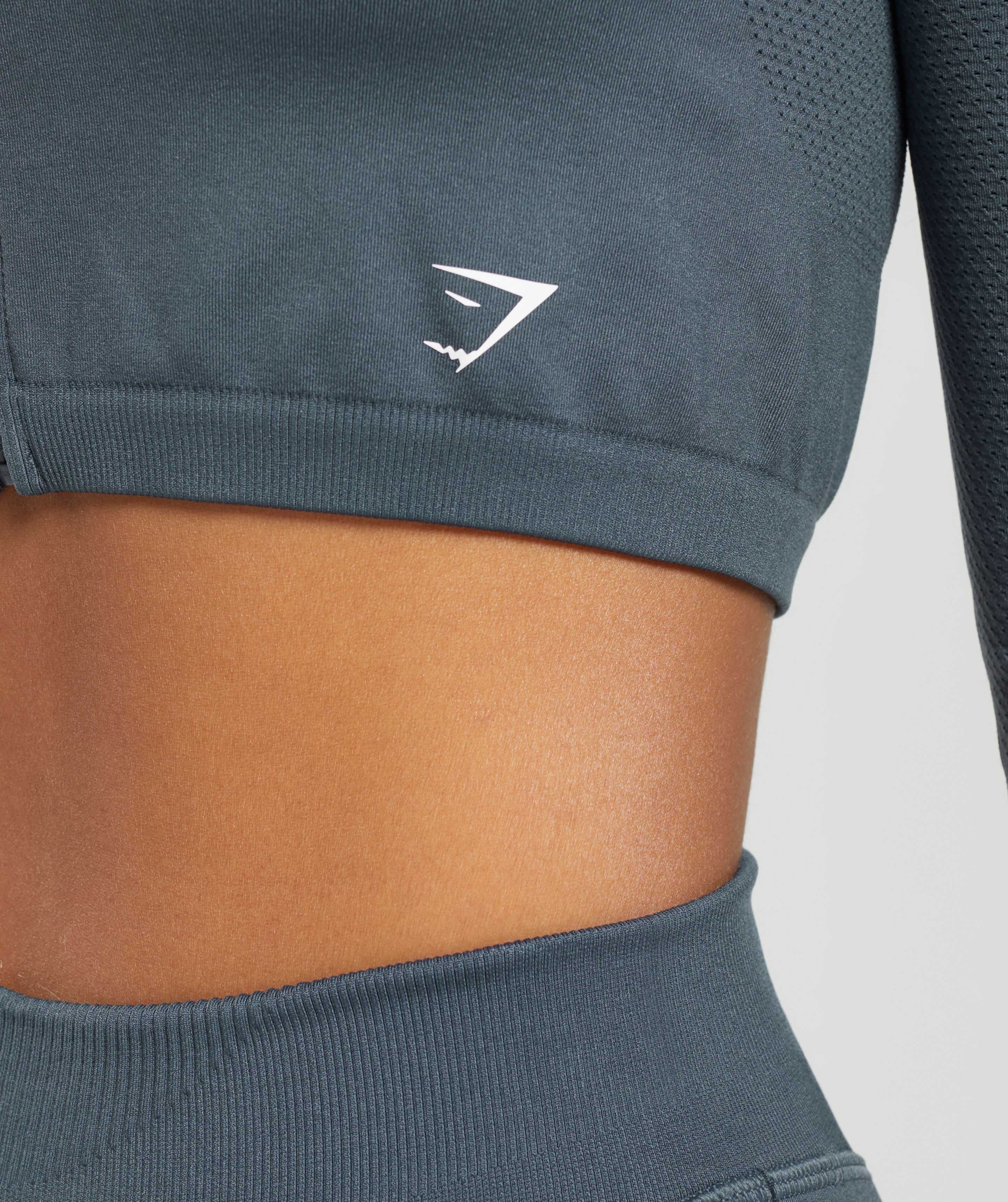 Sweat Seamless Long Sleeve Zip Crop Top - Titanium Blue