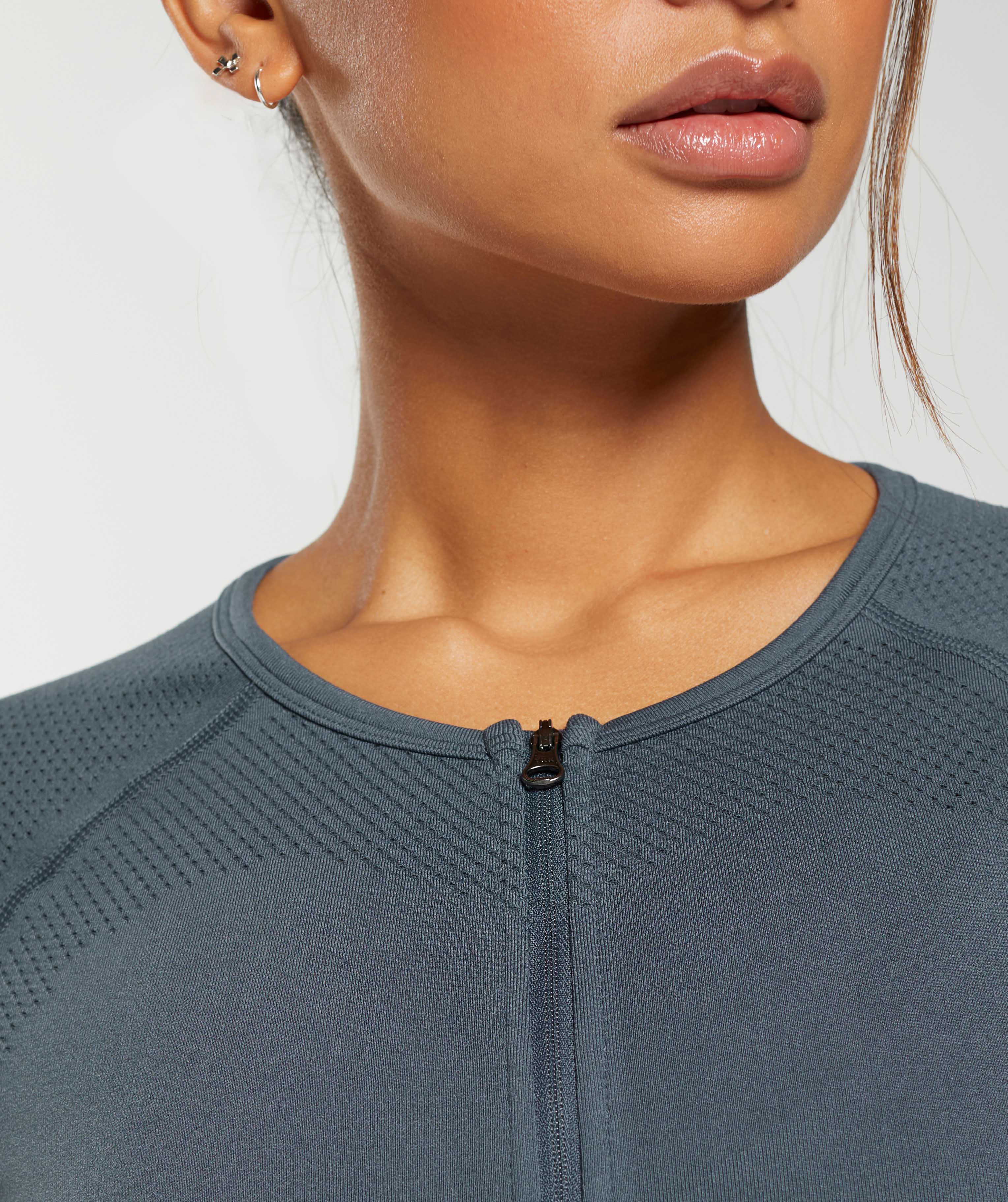Sweat Seamless Long Sleeve Zip Crop Top - Titanium Blue