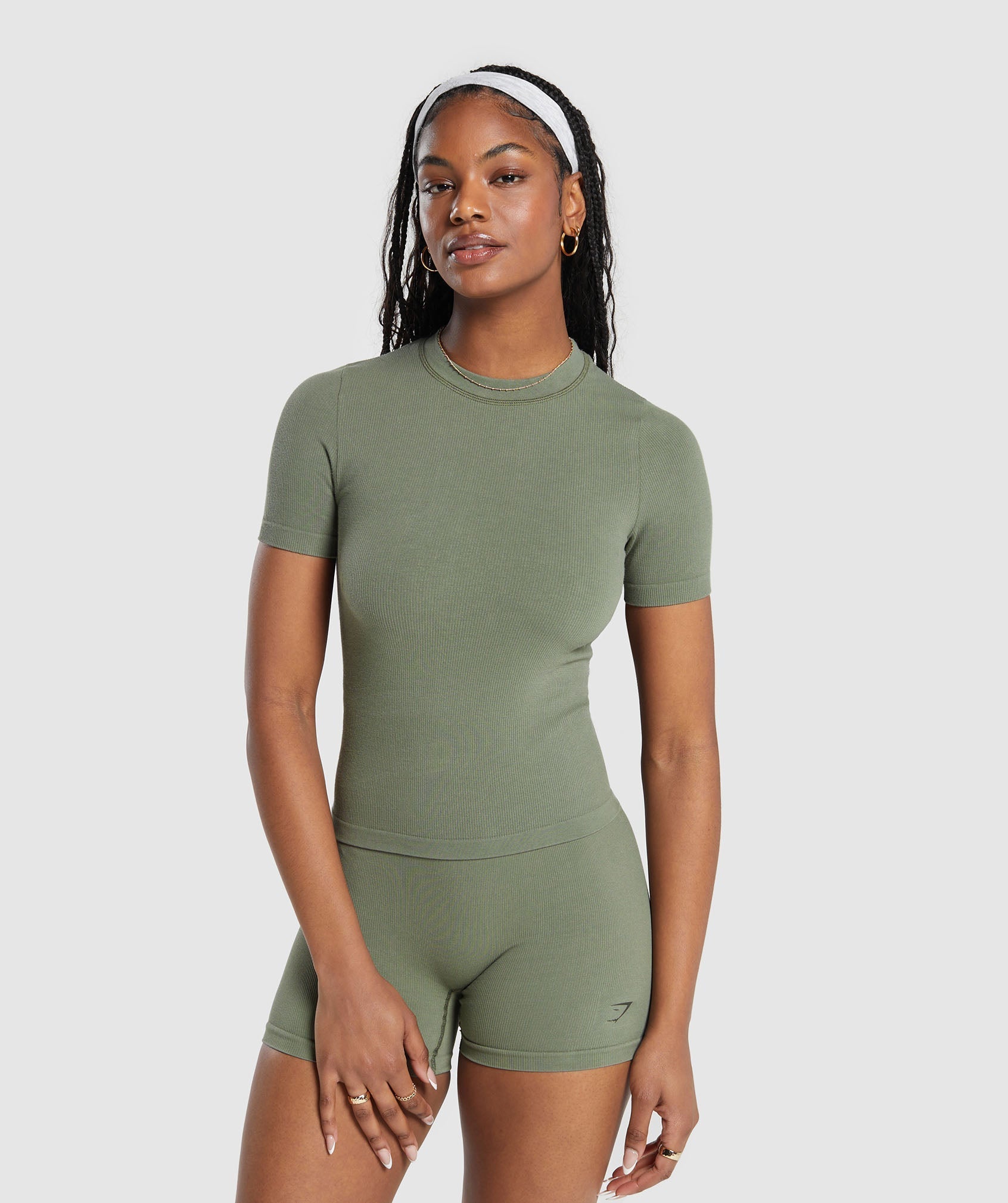 Ribbed Cotton Seamless T-Shirt - Base Green