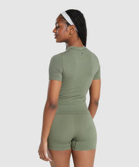 Ribbed Cotton Seamless T-Shirt - Base Green