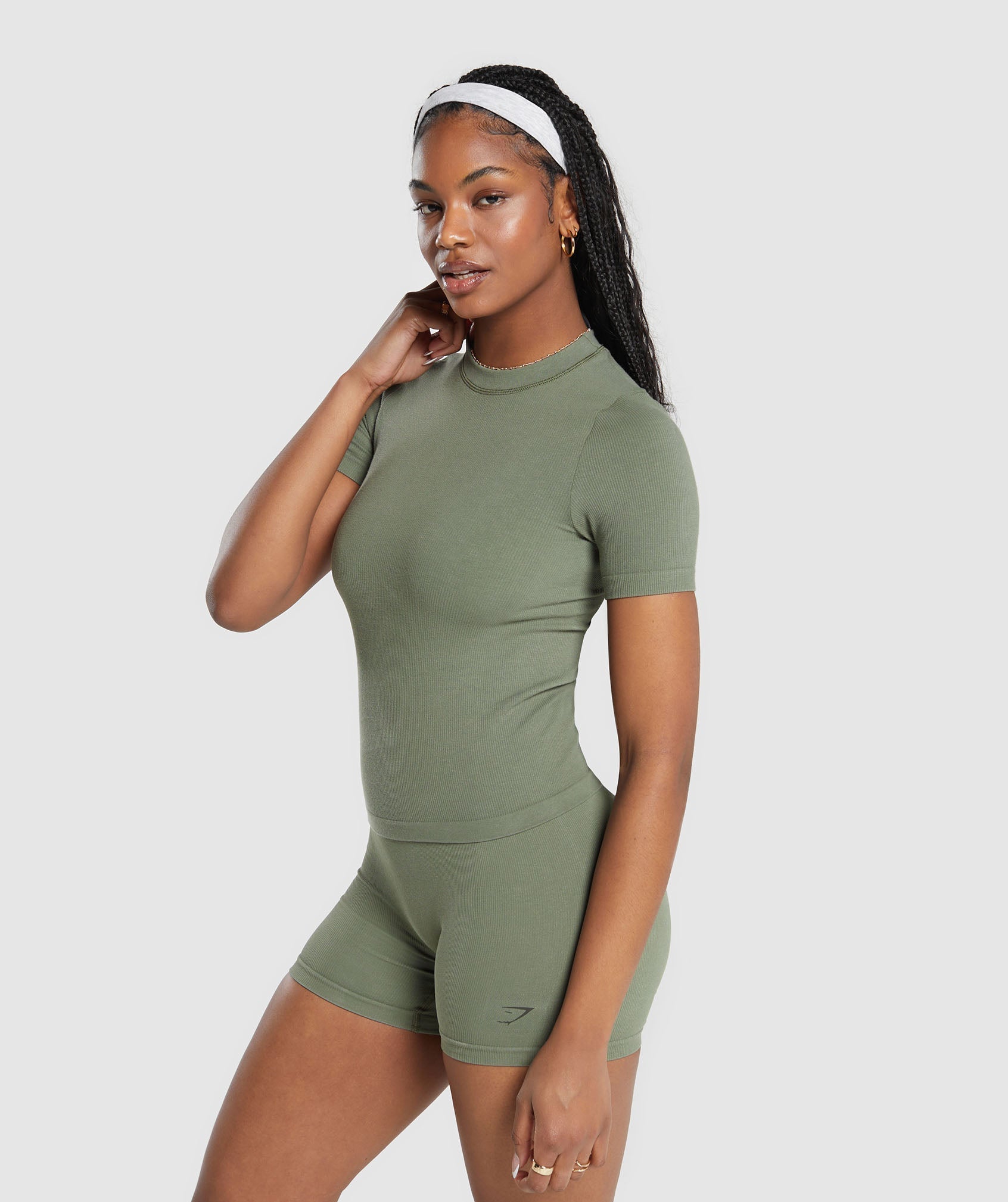 Ribbed Cotton Seamless T-Shirt - Base Green