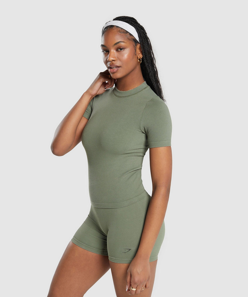 Ribbed Cotton Seamless T-Shirt - Base Green