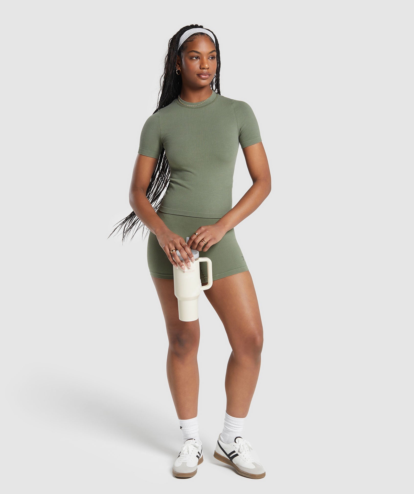 Ribbed Cotton Seamless T-Shirt - Base Green