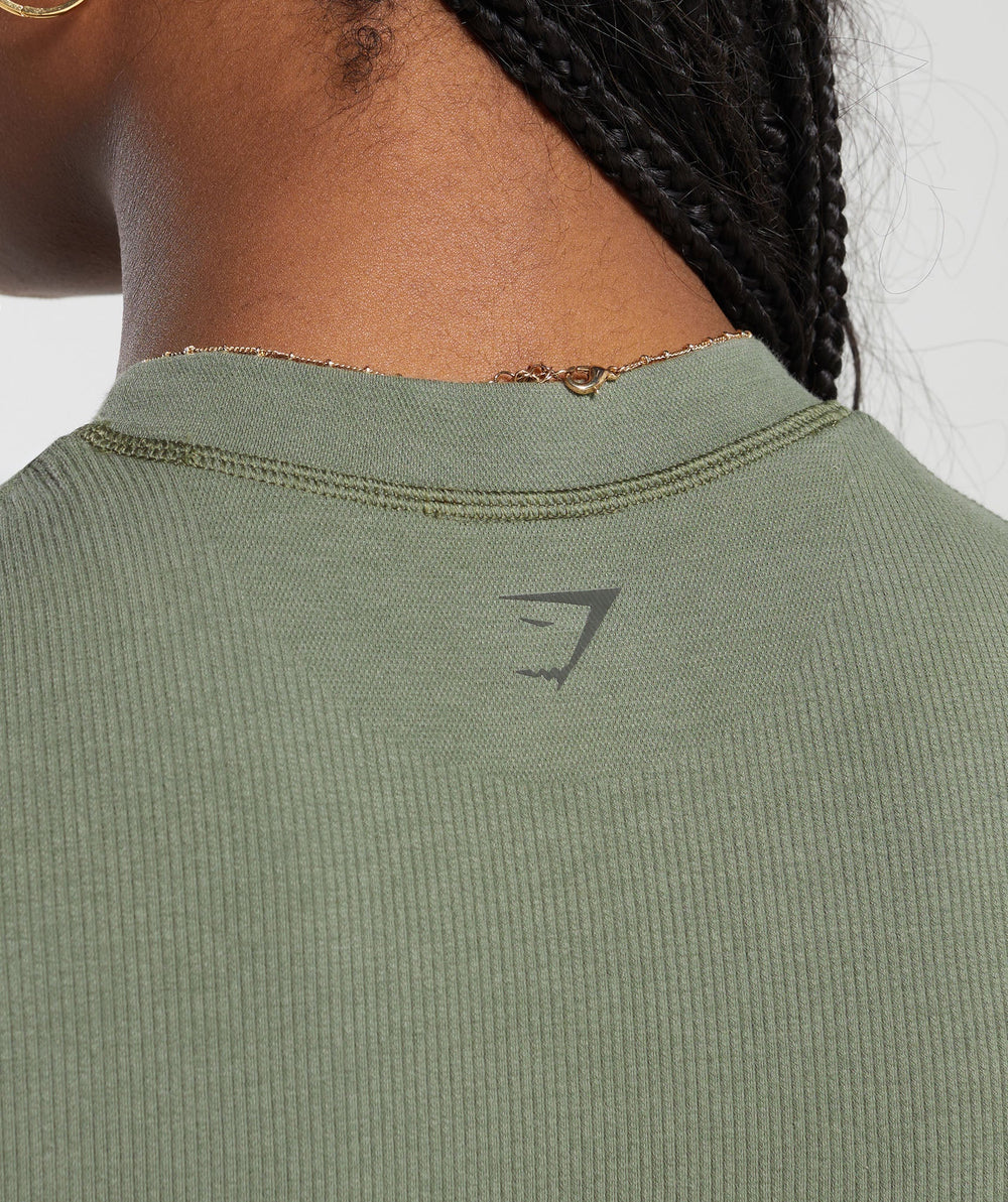 Ribbed Cotton Seamless T-Shirt - Base Green