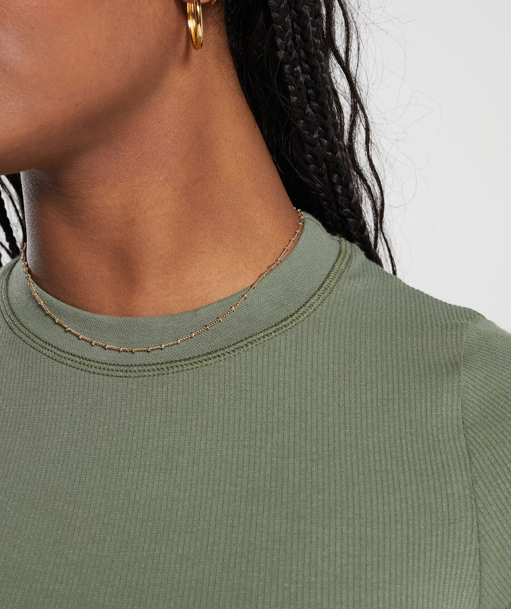 Ribbed Cotton Seamless T-Shirt - Base Green