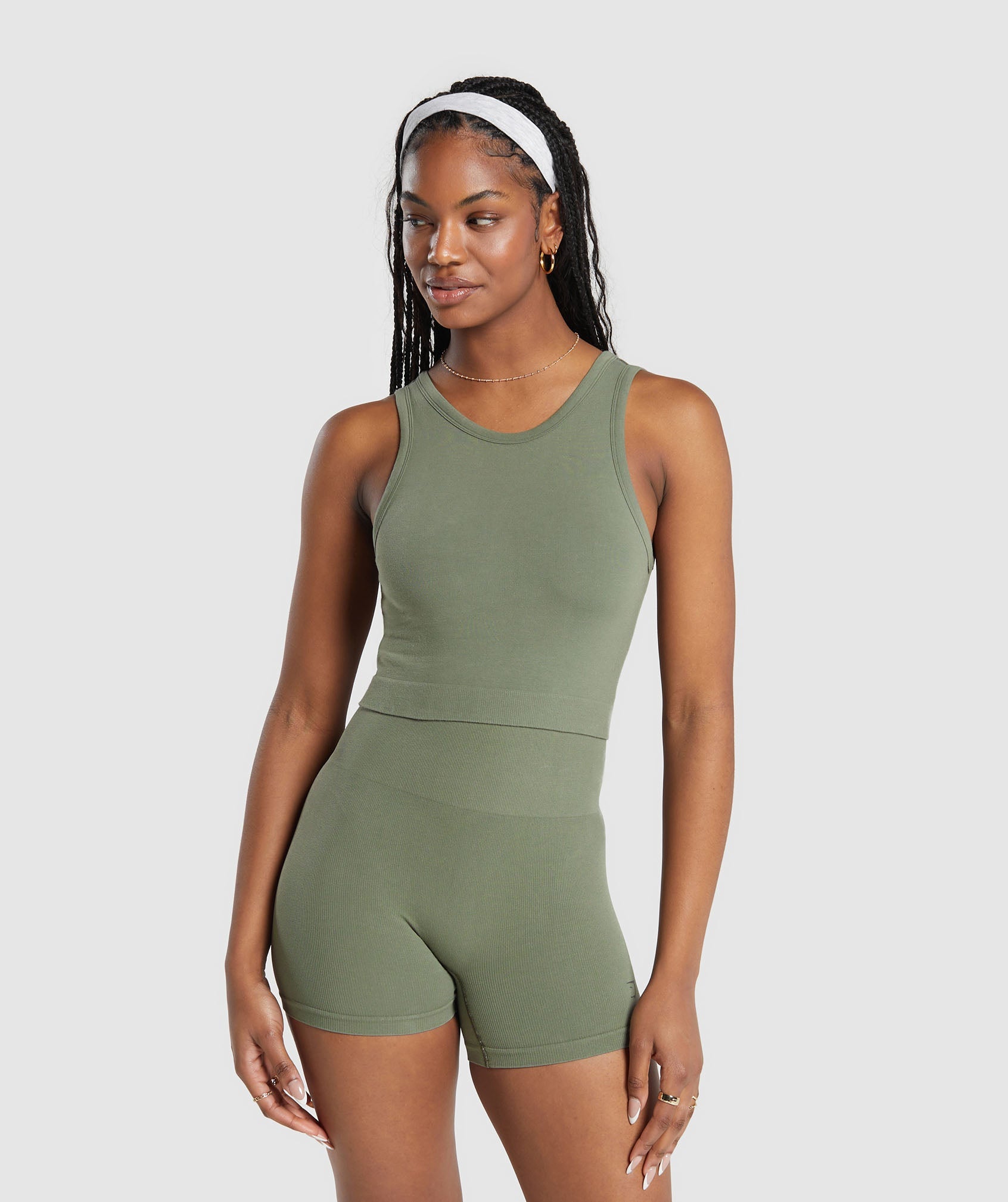 Ribbed Cotton Seamless Body Fit Tank - Base Green