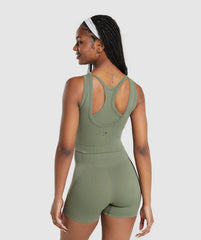 Ribbed Cotton Seamless Body Fit Tank - Base Green