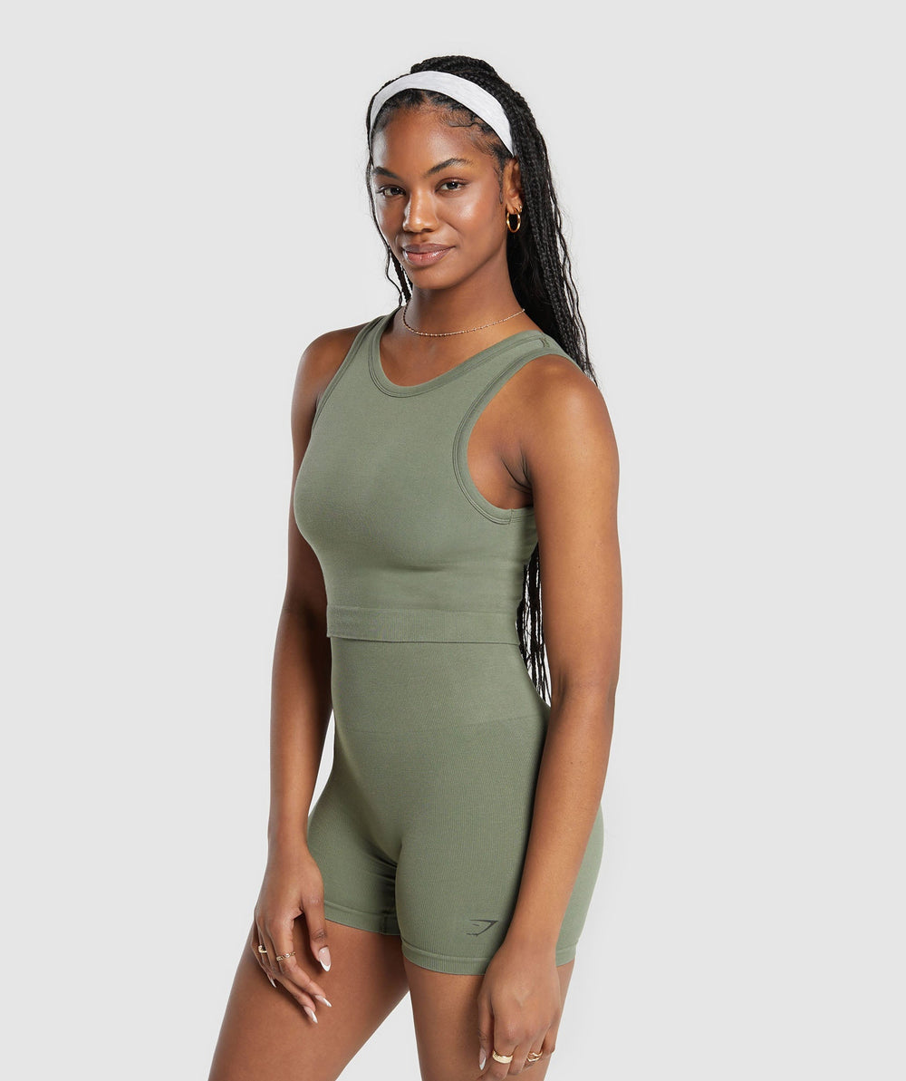 Ribbed Cotton Seamless Body Fit Tank - Base Green