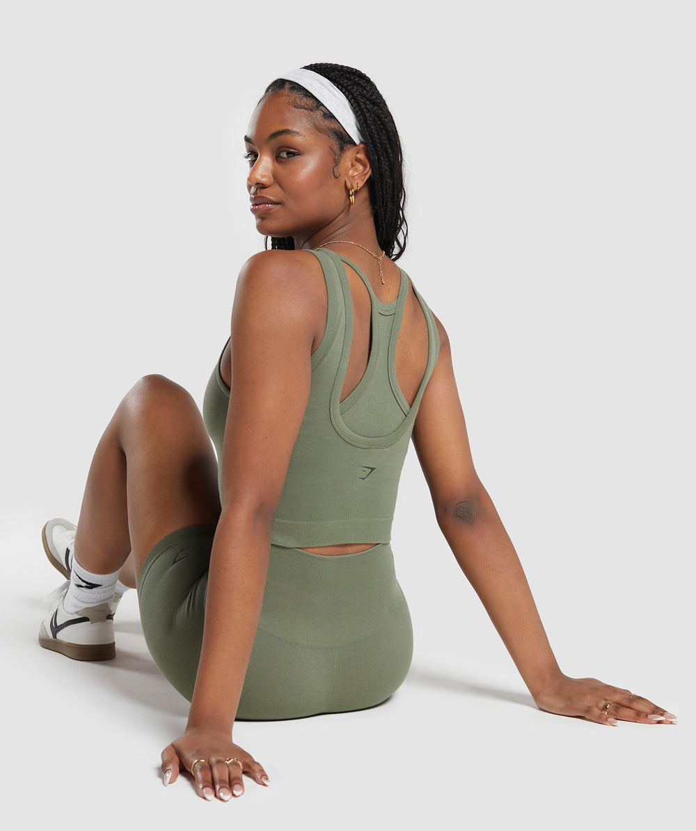 Ribbed Cotton Seamless Body Fit Tank - Base Green