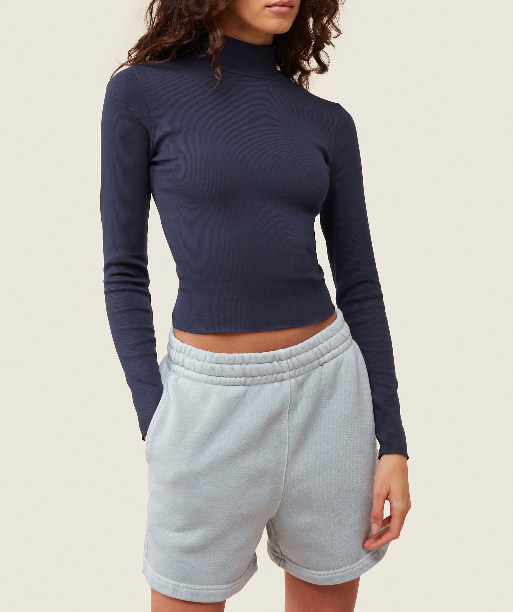 everywear Long Sleeve Ribbed Turtle Neck - Heavy Blue