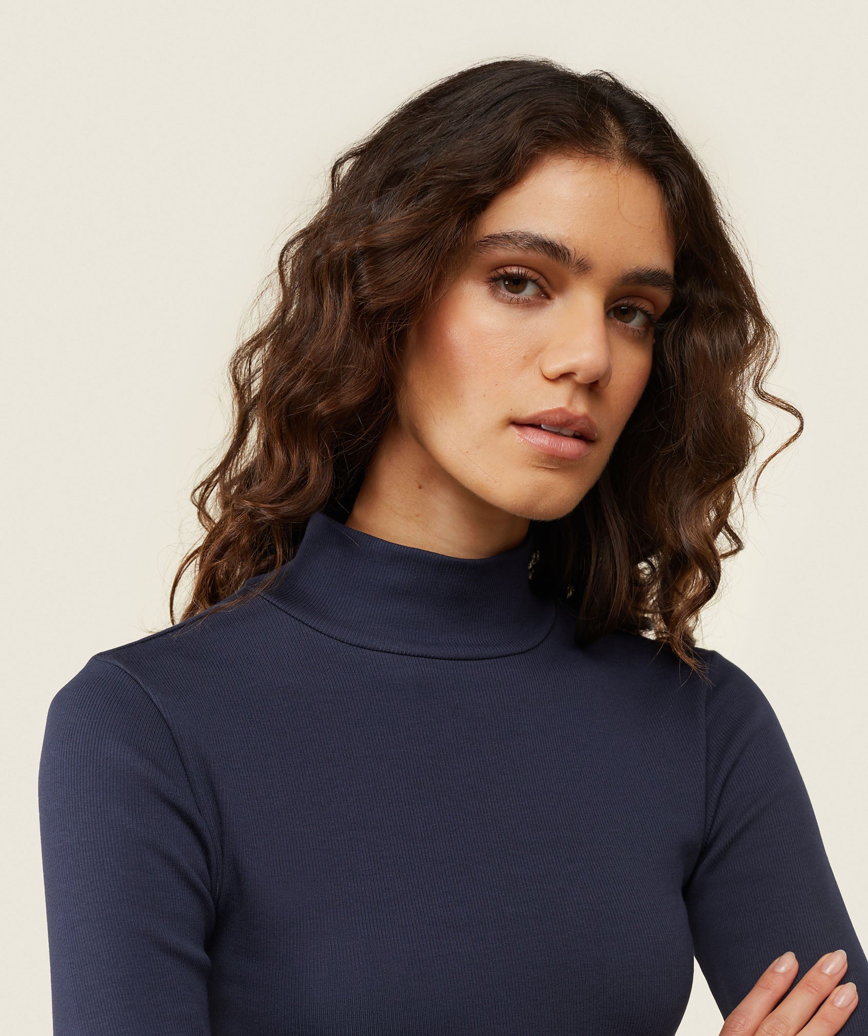 everywear Long Sleeve Ribbed Turtle Neck - Heavy Blue