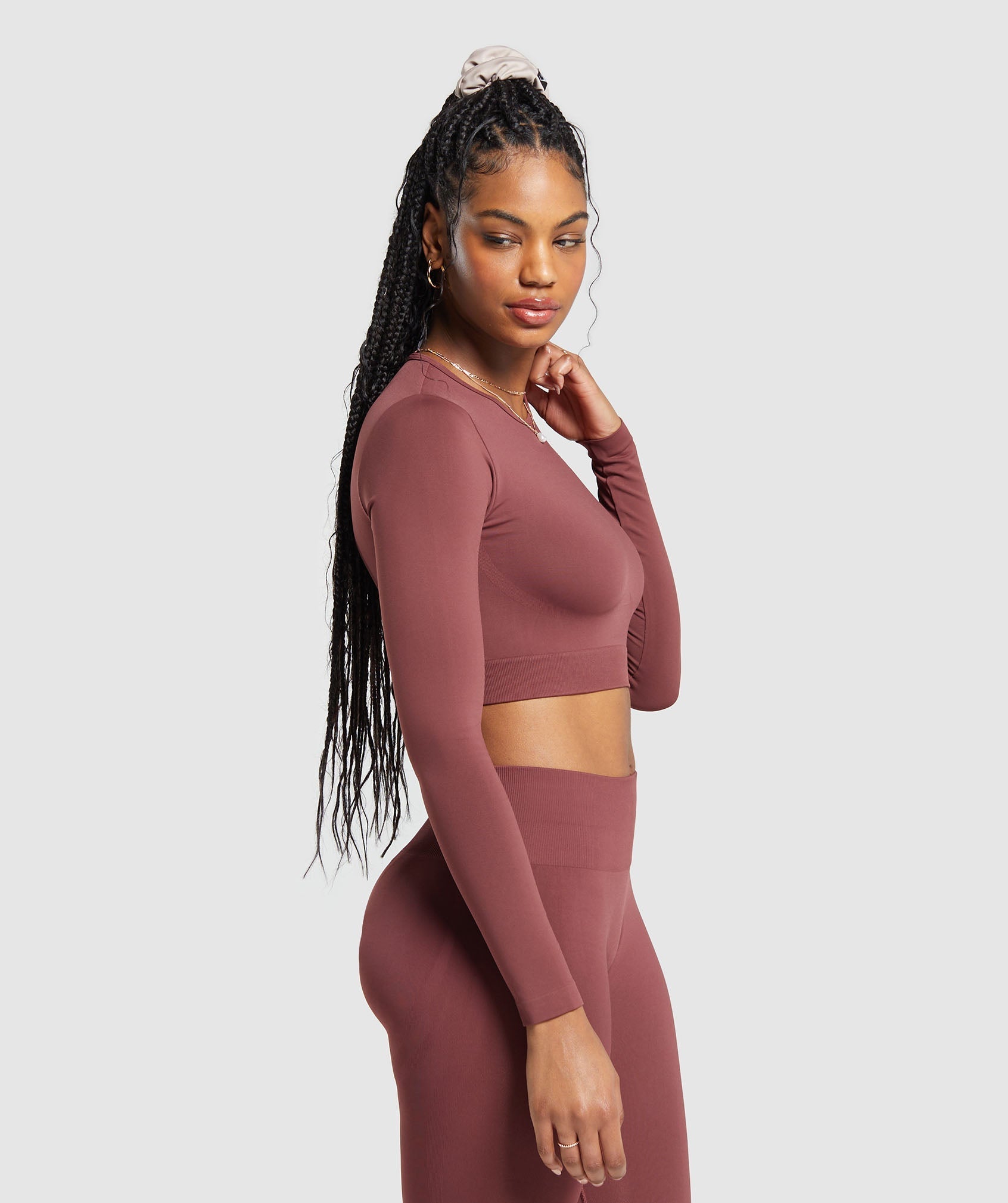 Everyday Seamless Long Sleeve Crop Top - Burgundy Brown