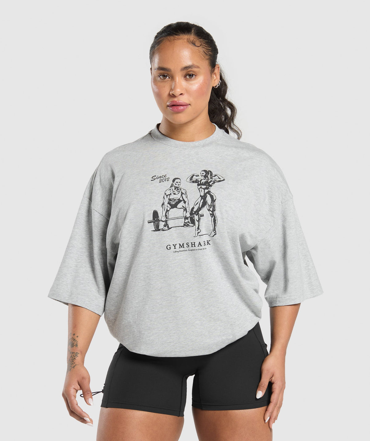Two Strong Women Oversized T-Shirt - Light Grey Core Marl