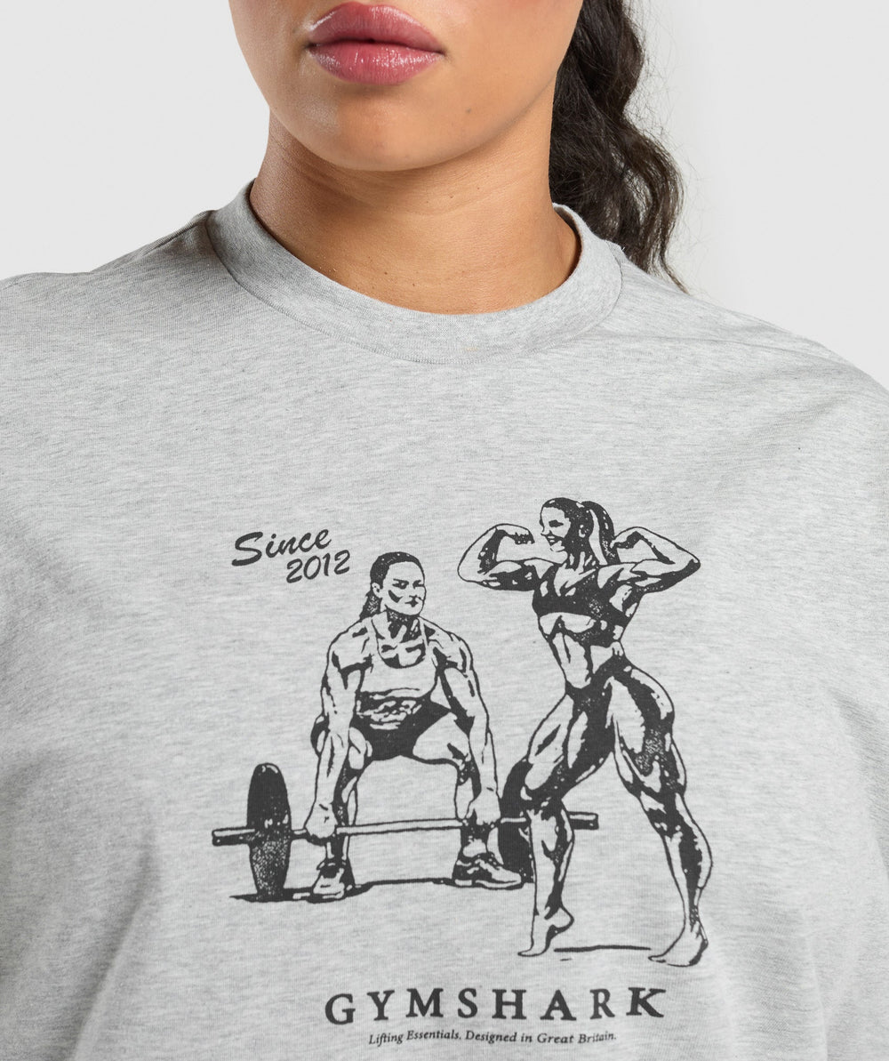 Two Strong Women Oversized T-Shirt - Light Grey Core Marl