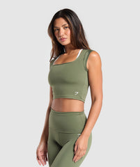 Everyday Cap Sleeve Crop Top - Core Olive