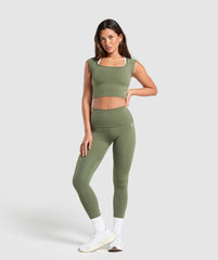 Everyday Cap Sleeve Crop Top - Core Olive
