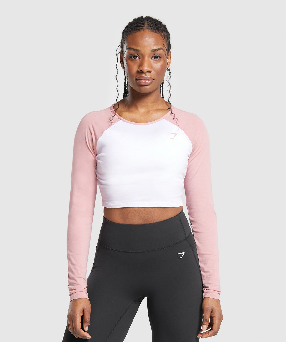 Lifting Essential Long Sleeve Crop Top - White/Light Pink