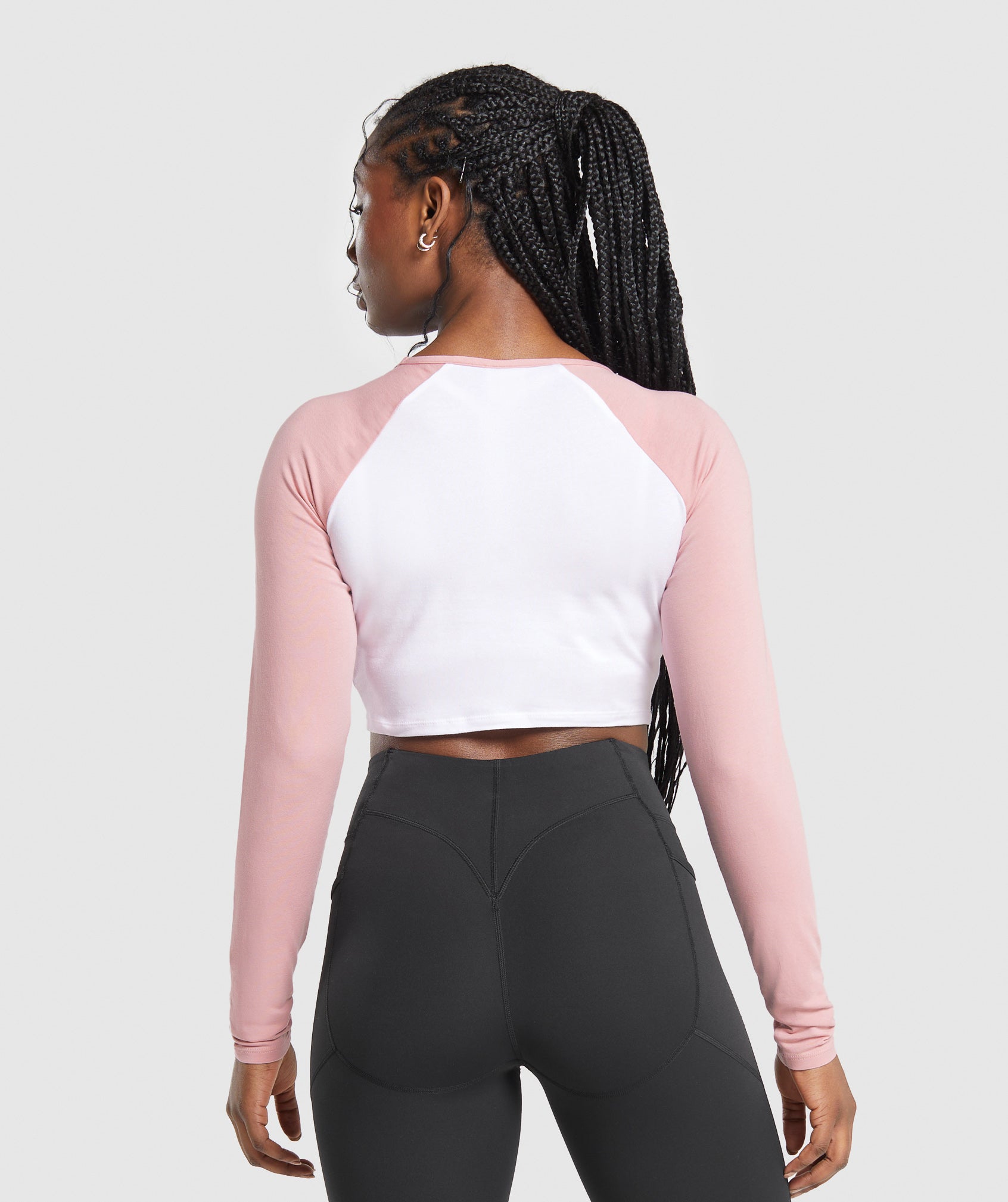 Lifting Essential Long Sleeve Crop Top - White/Light Pink