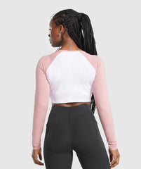 Lifting Essential Long Sleeve Crop Top - White/Light Pink