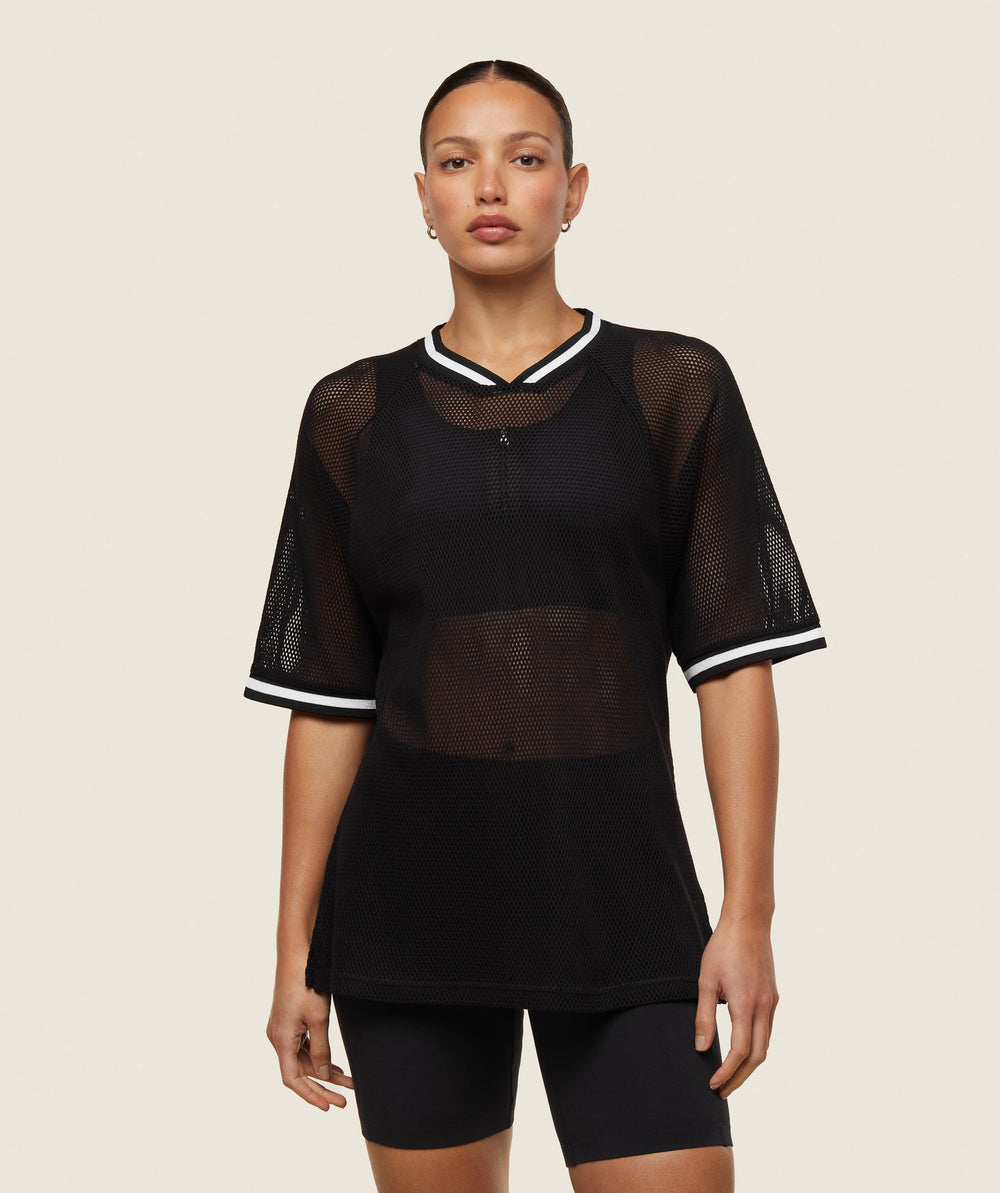 everywear Mesh Layering Tee - Black/Soft White