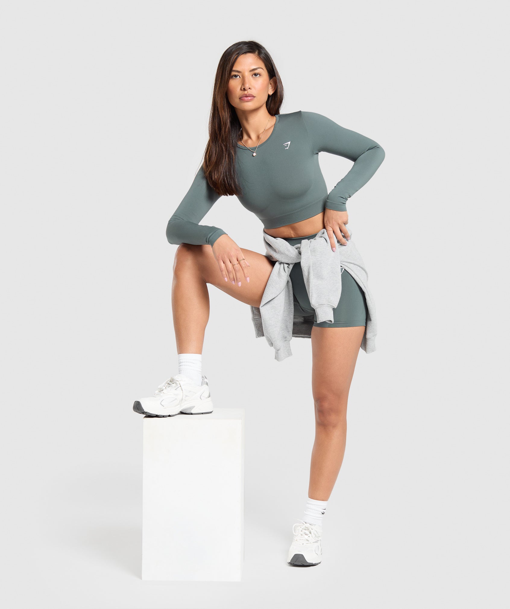 Everyday Seamless Long Sleeve Crop Top - Cargo Teal