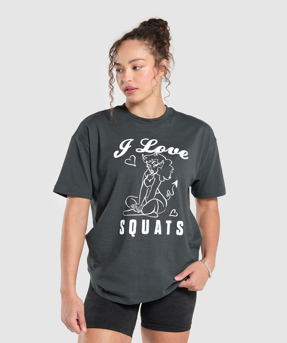 I Love Squats Graphic Oversized Tee - Asphalt Grey