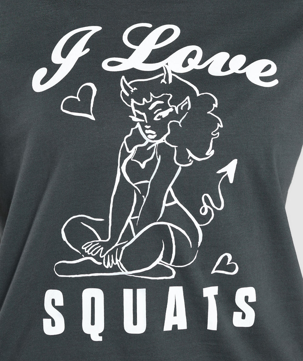 I Love Squats Graphic Oversized Tee - Asphalt Grey