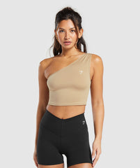 Training One Shoulder Ruched Tank - Deep Fawn Brown